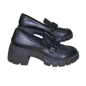 Madden Girl Hoxtonn Black Chunky Platform Lug Sole Chain Loafers HOXT02J1 7M